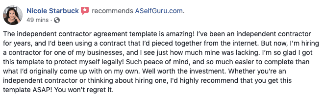 ASelfGuru Testimonials - Freelance contract review