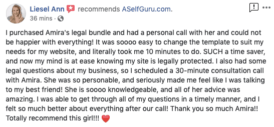 ASelfGuru Amira's Legal Bundle business coaching legal templates review testimonial