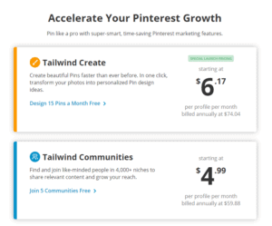 pricing for Tailwind Create and Tailwind Communities (tailwind review)