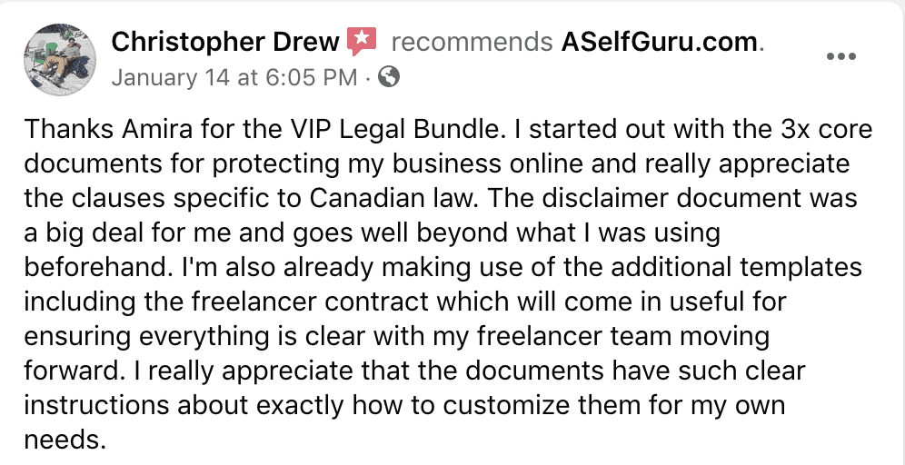 Chris VIP legal bundle testimonial