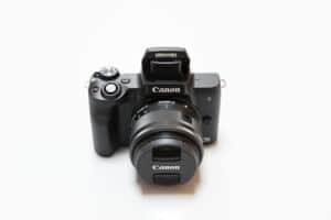 New Canon EOS M50 mirrorless camera isolated on white background