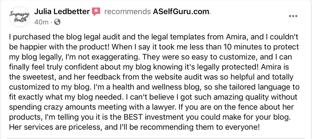 Julia blog legal audit testimonial