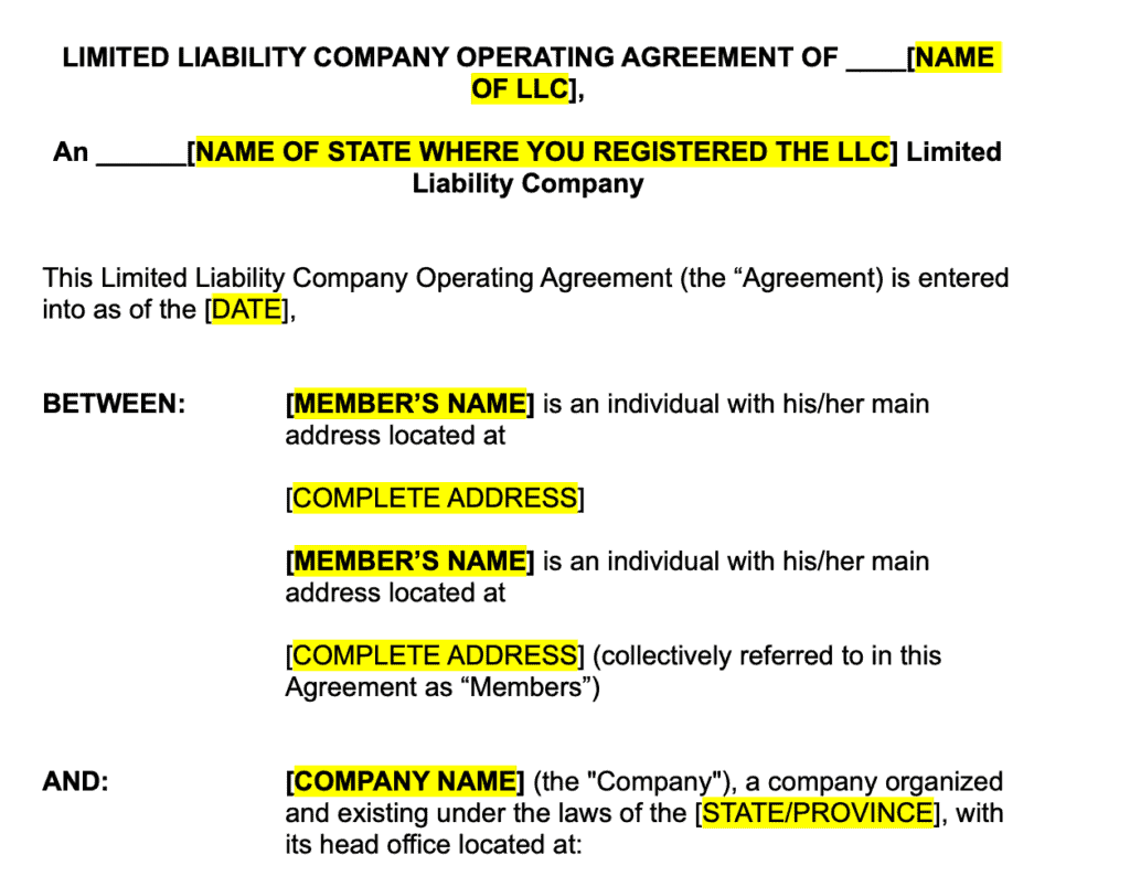 LLC Operating Agreement template (sample)