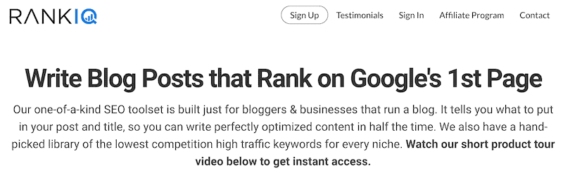 Rankiq (best writing assistant software for bloggers) 