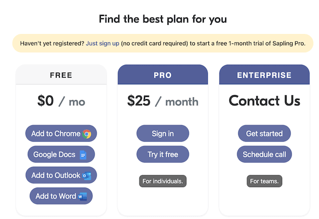 Sapling pricing and features (aselfguru)