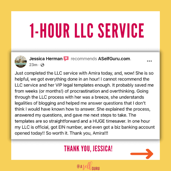 LLC 1 hour service review Jessica- aselfguru