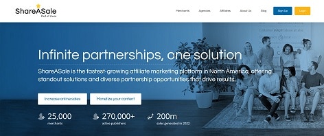ShareASale webpage screenshot