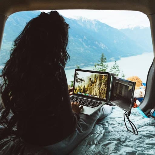 portable screen student entrepreneur is using